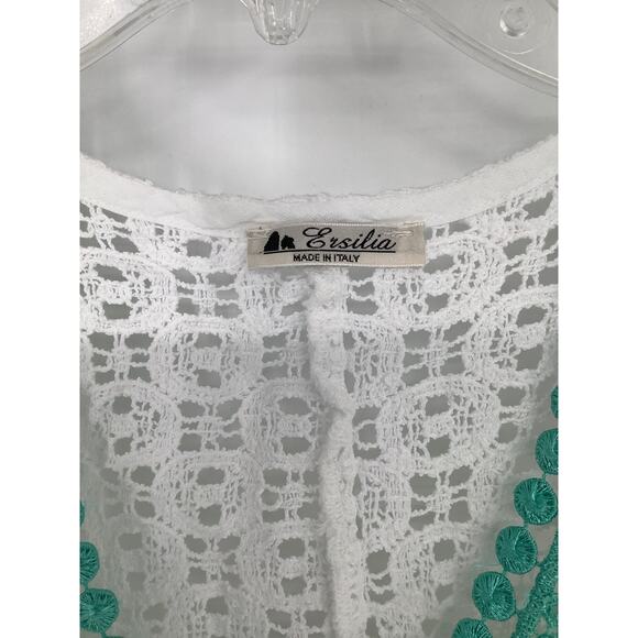 Ersilia Womens White Green Crochet Swim Cover Up Beach Boho Chic Italy H23-8 - Picture 4 of 6